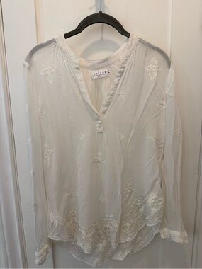 Velvet by Graham & Spencer Ivory Embroidered V-Neck Tunic